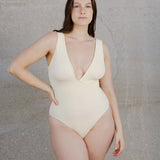LABEL17 presents SORBET ISLAND's one piece Swimsuit ARIEL in onesize with stunning V-shape that fits most. Available in different colors, i.e. Vanillla. Produced and shooted in Greece
