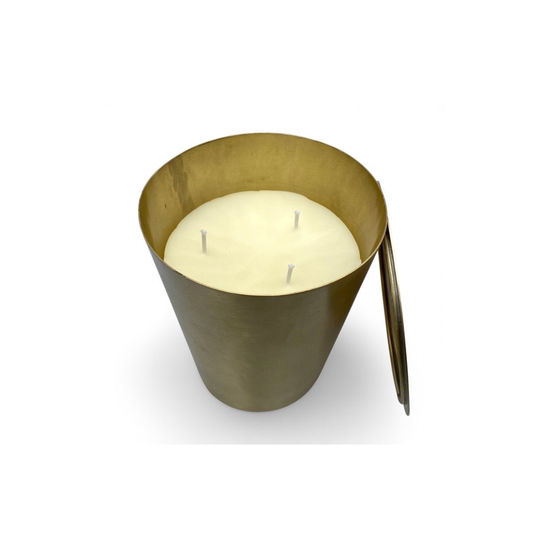 Candle Conic in Brass Pot filled with Beeswax poured in Switzerland, made by LABEL17