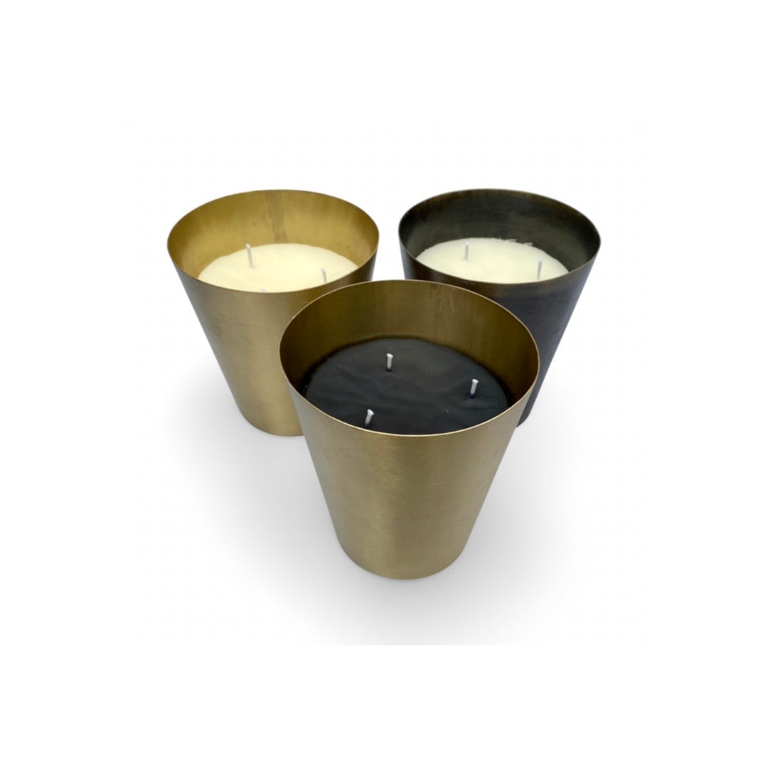Candle Conic in Brass Pot filled with Beeswax poured in Switzerland, made by LABEL17