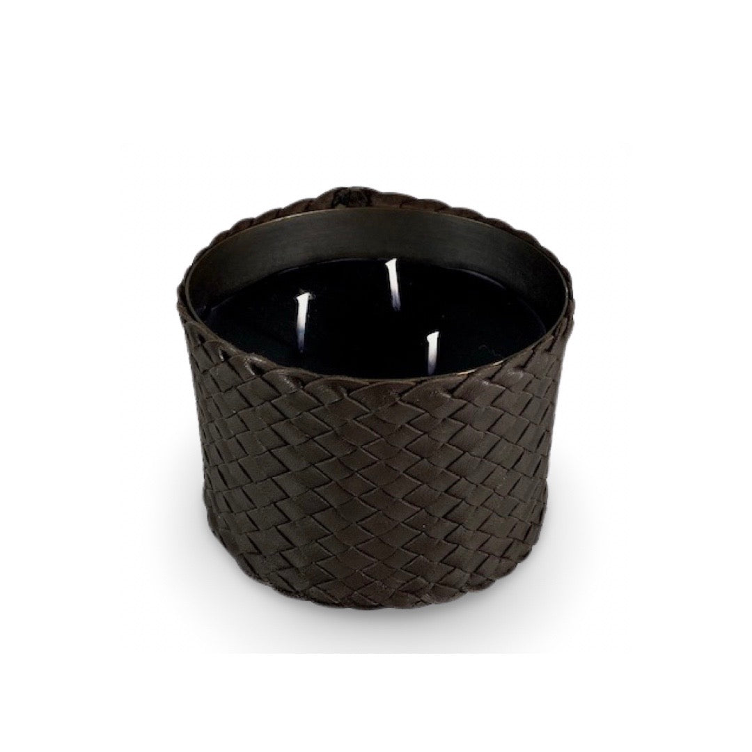 Classic Candle Pot with Black Leather Sleeve, 100% Beeswax, refillable, Made by LABEL17