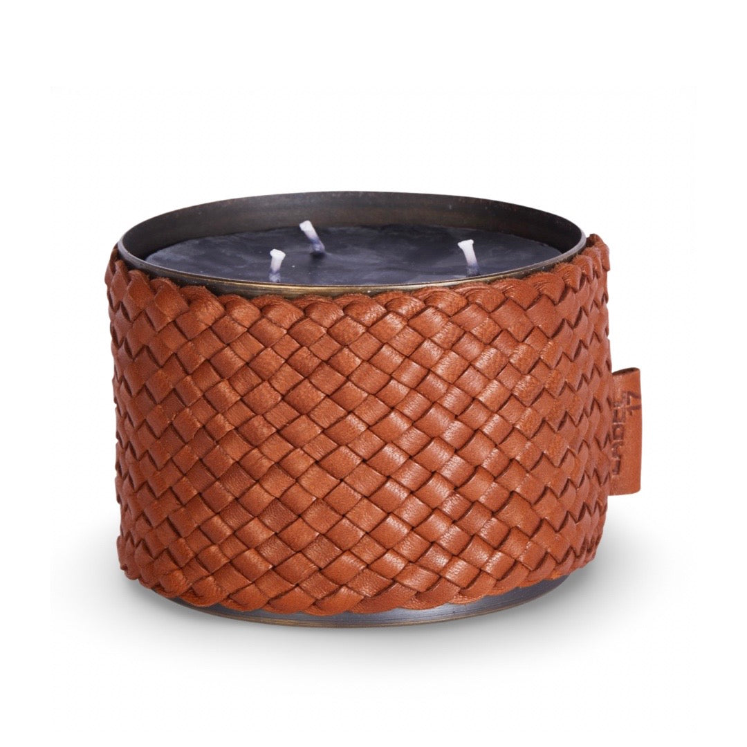 Classic Candle Pot with Cognac Leather Sleeve, 100% Beeswax, refillable, Made by LABEL17
