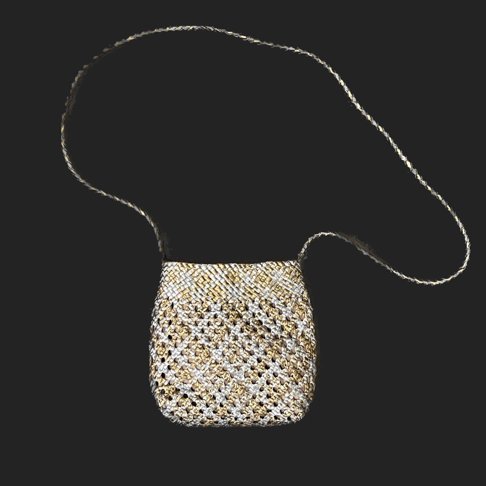 LABEL17 presents Crossbody Bag Lalla Party, Silver Gold, made of supple Lamb-Nappaleather, hand-braided