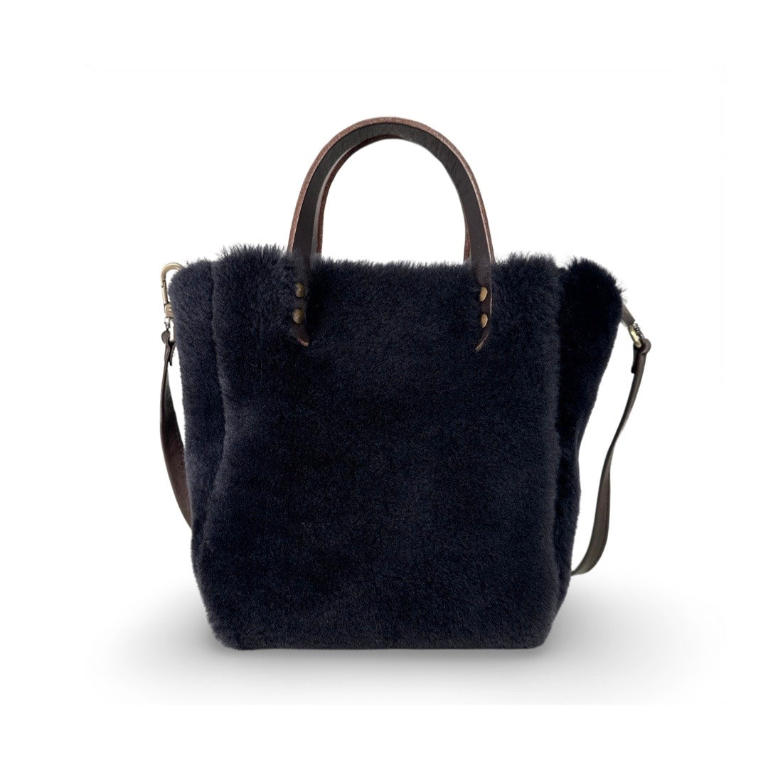 Crossbody Bag Shearling Reversible Mini by LABEL17 in Anthracite, Made in Switzerland