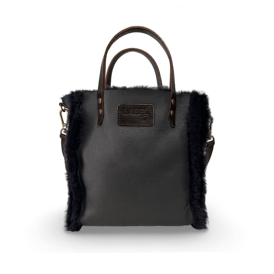 Crossbody Bag Shearling Reversible Mini by LABEL17 in Anthracite, Made in Switzerland