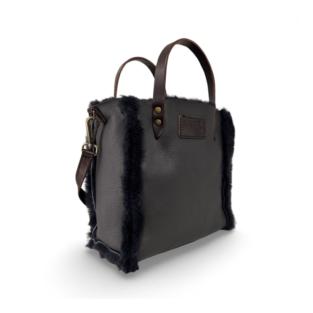Crossbody Bag Shearling Reversible Mini by LABEL17 in Anthracite, Made in Switzerland