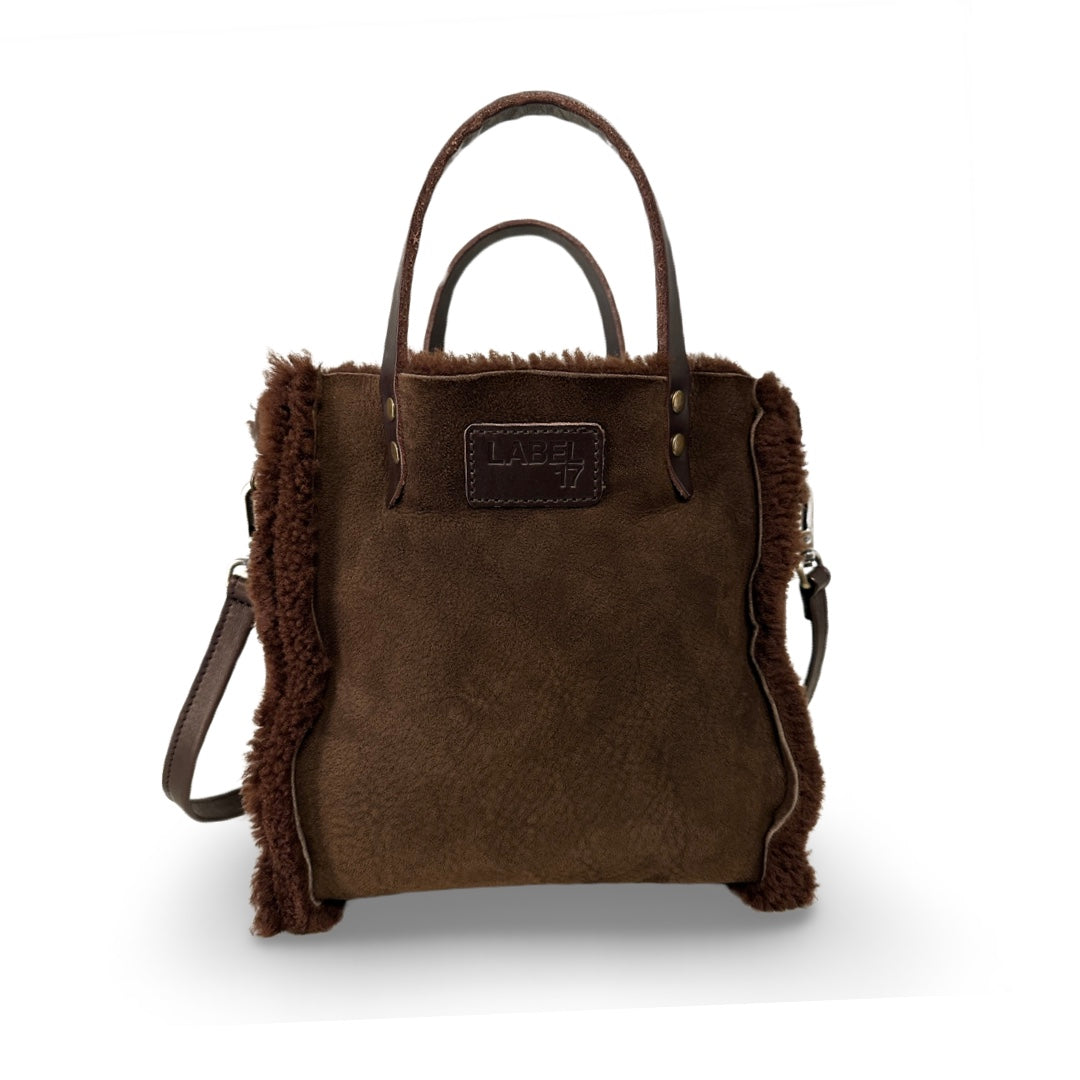 Crossbody Bag Shearling Reversible Mini by LABEL17 in Hazel, Made in Switzerland