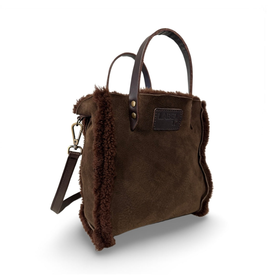 Crossbody Bag Shearling Reversible Mini by LABEL17 in Hazel, Made in Switzerland