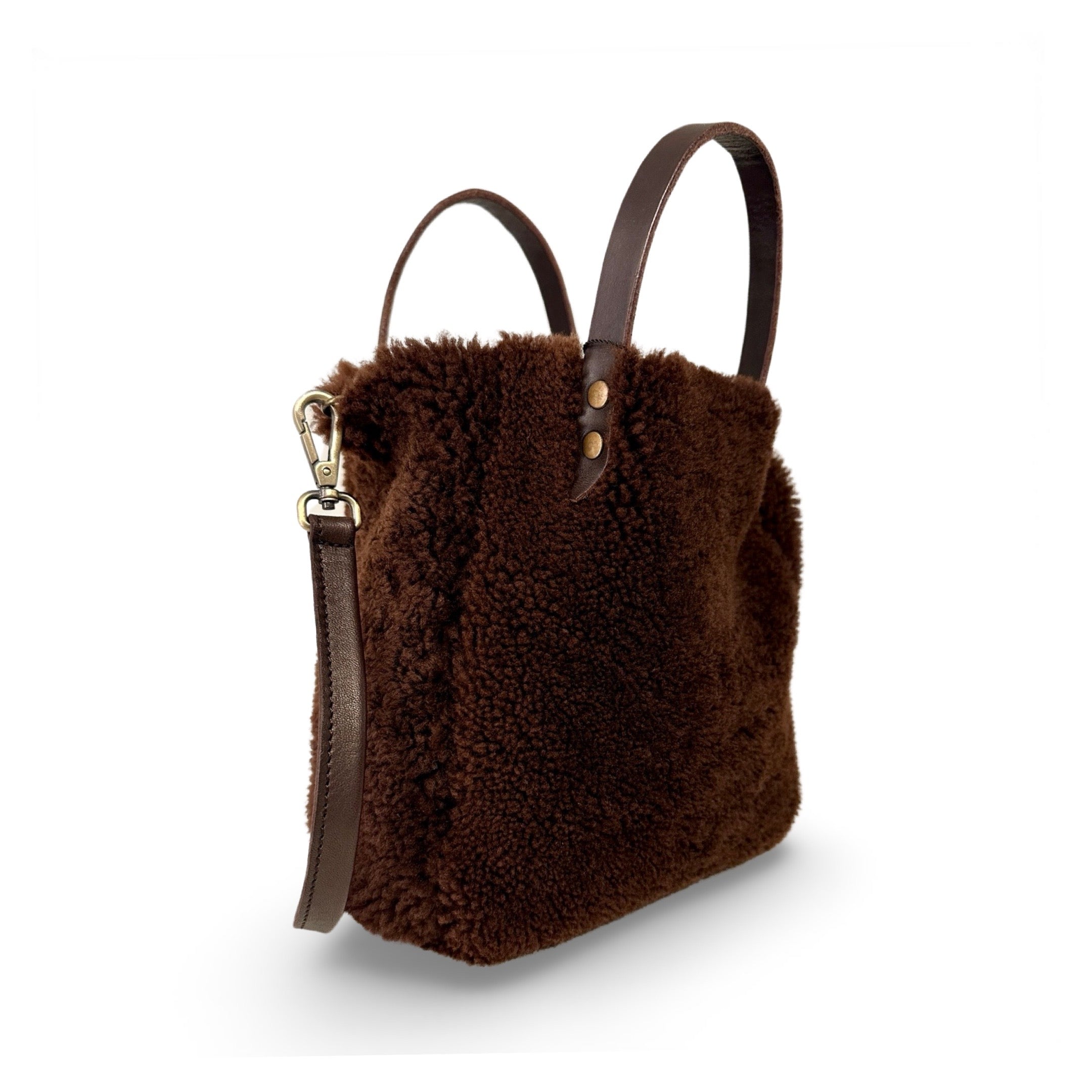 Crossbody Bag Shearling Reversible Mini by LABEL17 in Hazel, Made in Switzerland