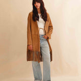 Fringes Coat ADRIA, sand velor