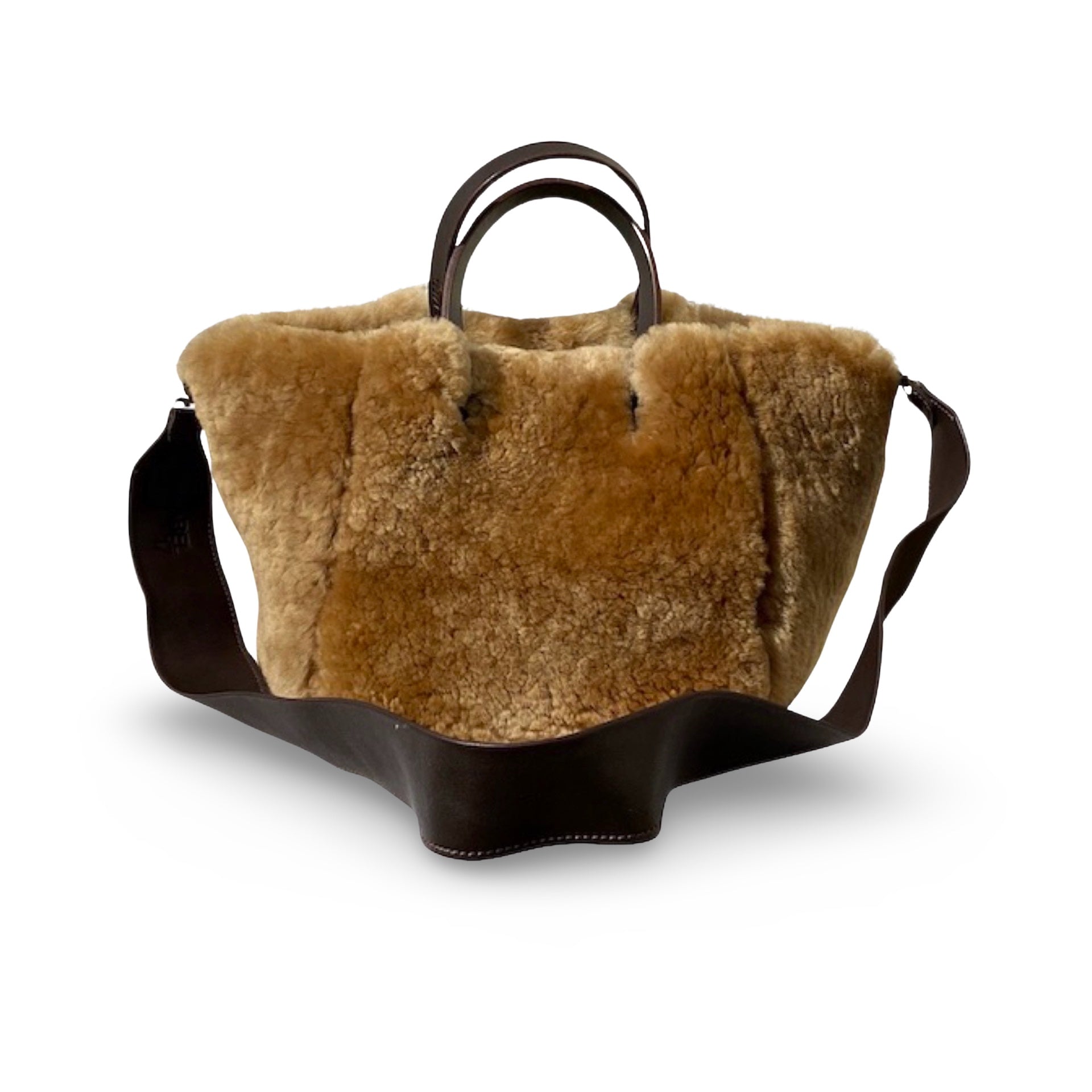 LABEL17 presents The Handbag Shearling Reversible Medium in Caramel, Made in Switzerland