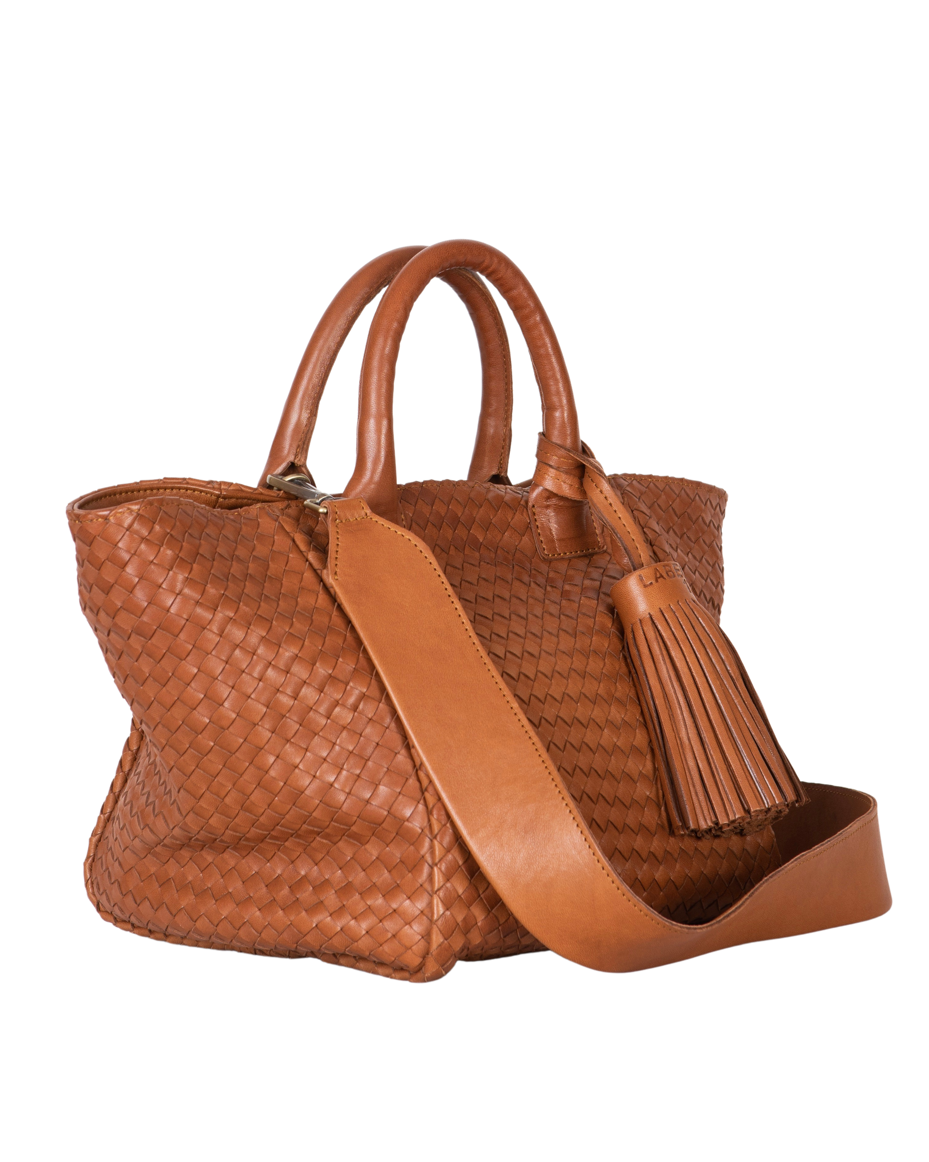 LABEL17 Handbag Tresse Medium Majestic aus geschmeidigem, pflanzlich gegerbtem Lamm-Nappaleder, von Hand geflochten, Cognac Side