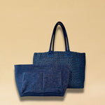 LABEL17 Bag Organizer in washed Denim pairs perfectly with the Handbraided Shopper in Denim, both handcrafted in Morocco
