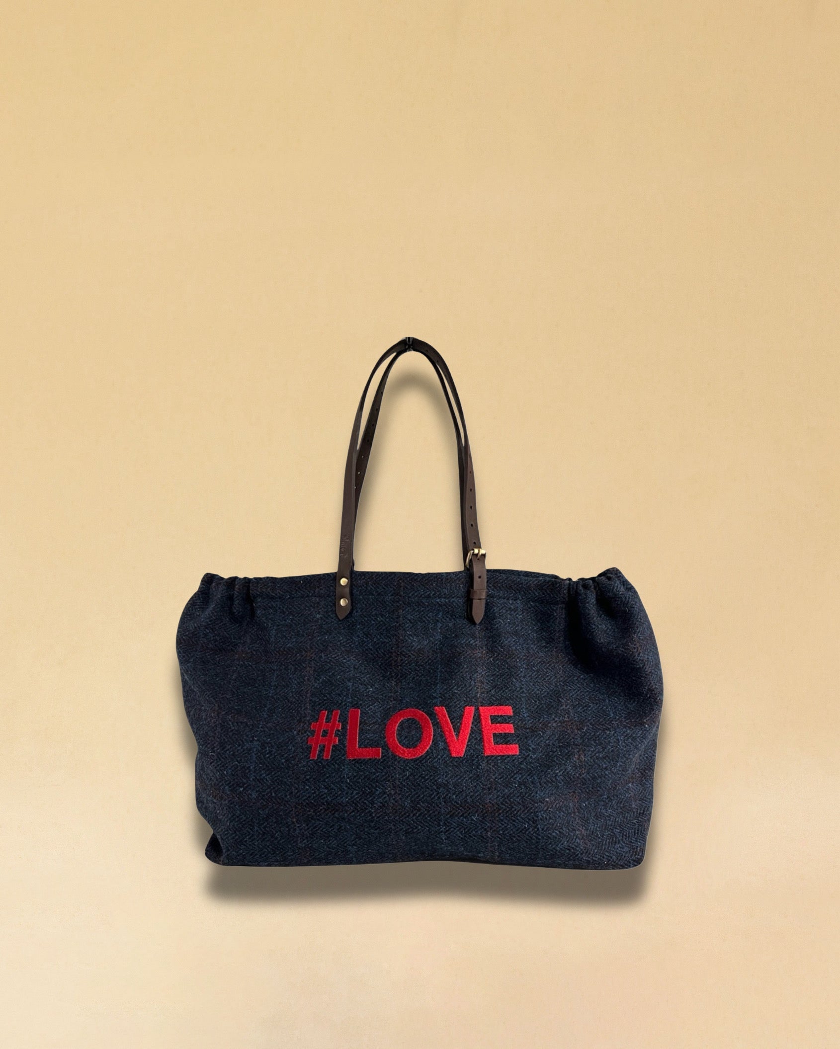 LABEL17 presents the Shoulder Bag Large in Harris Tweed, Blue, stitched with #LOVE