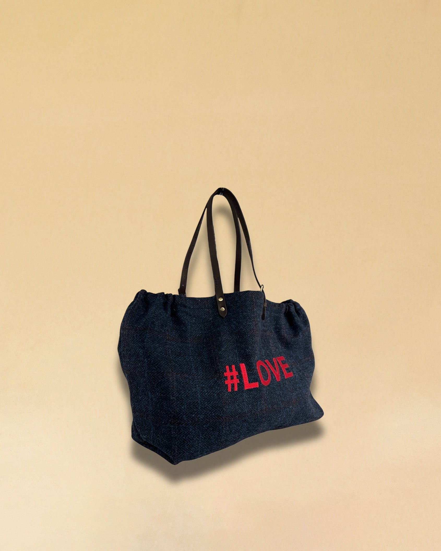 LABEL17 presents the Shoulder Bag Large in Harris Tweed, Blue, stitched with #LOVE