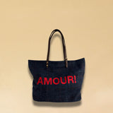 LABEL17 presents the Shoulder Bag in Harris Tweed, Blue, stitched with AMOUR