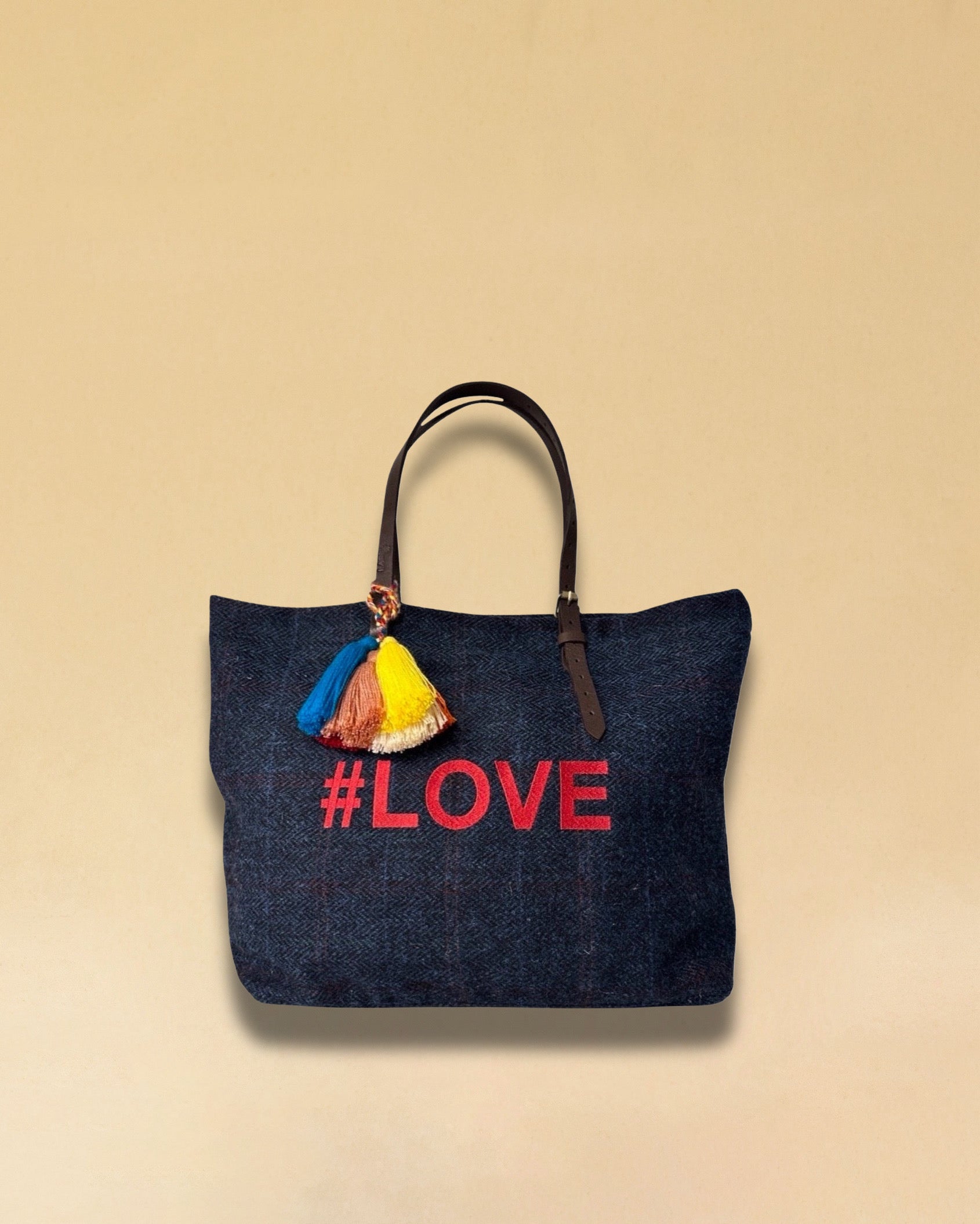LABEL17 presents the Shoulder Bag in Harris Tweed, Blue, stitched with #LOVE