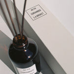 LA BRUKET's 318 Coriander Diffusor in a 200 ml glass with sticks, produced in Sweden, available at LABEL17 in Zurich Switzerland