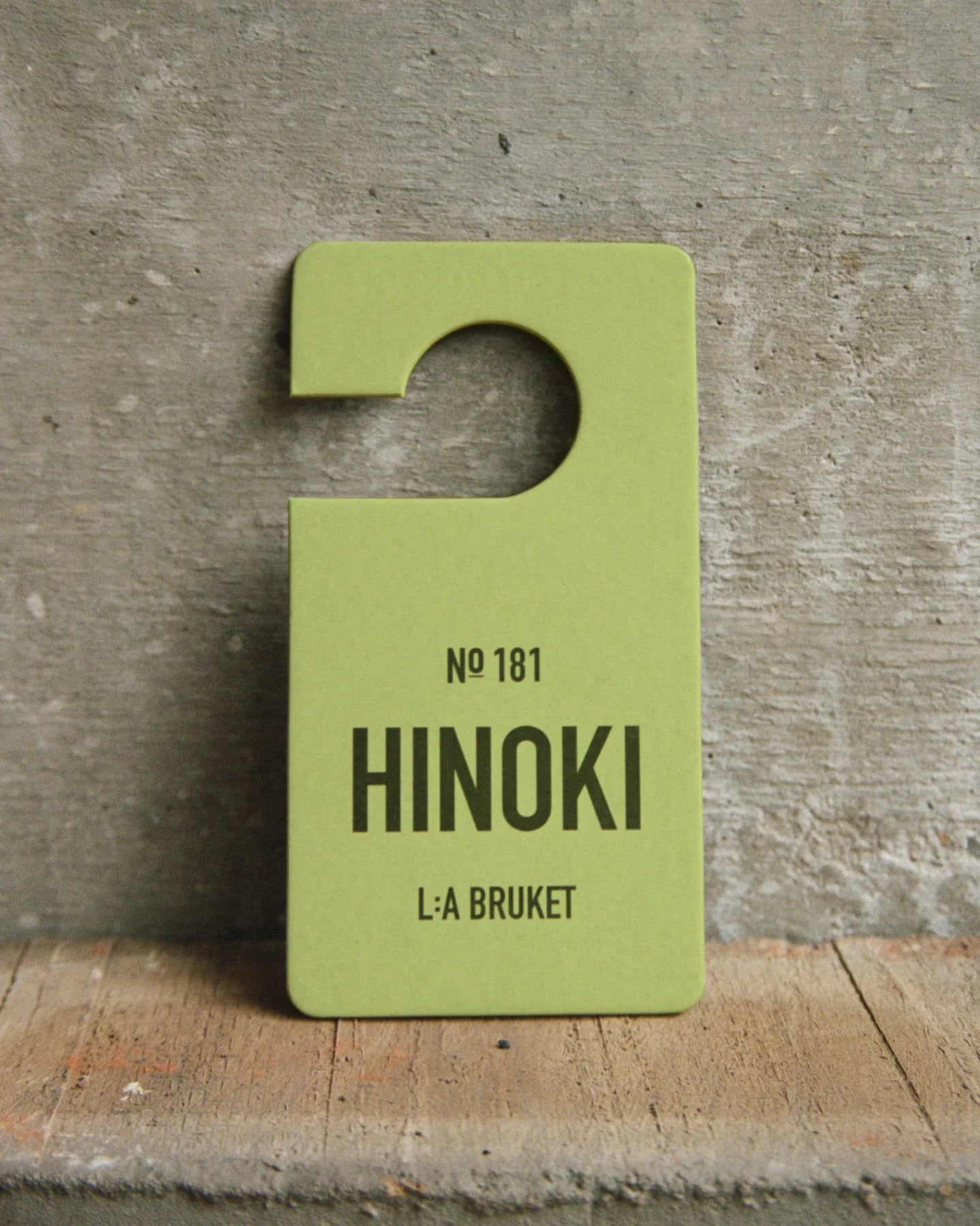 LA BRUKET's 181 Hinoki fragrance tag for the use in your wardrobe, car or any place. Produced in Sweden, available and in use at LABEL17 in Zurich Switzerland