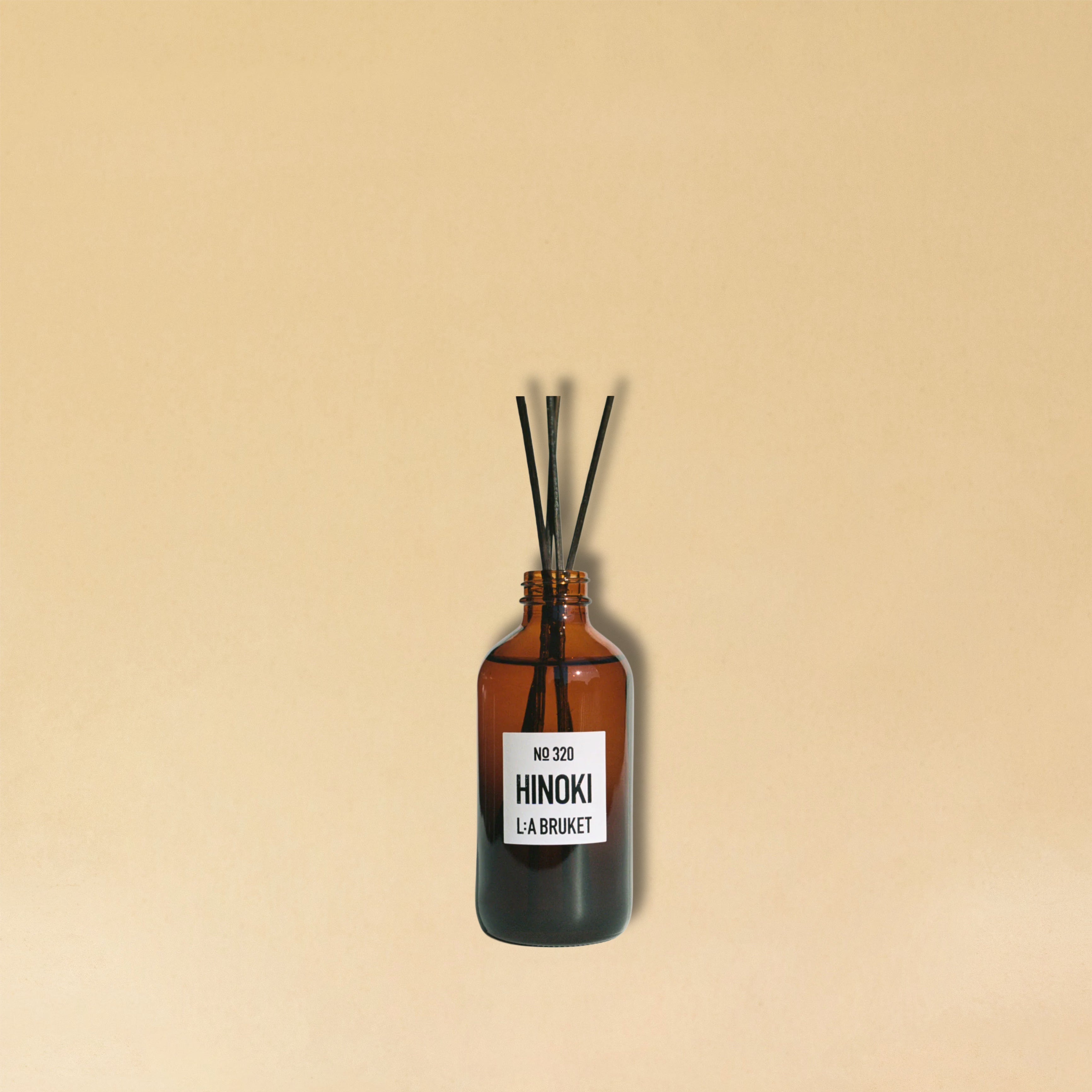 LA BRUKET's 321 Hinoki Diffusor in a 200 ml glass with sticks, produced in Sweden, available and in use at LABEL17 in Zurich Switzerland