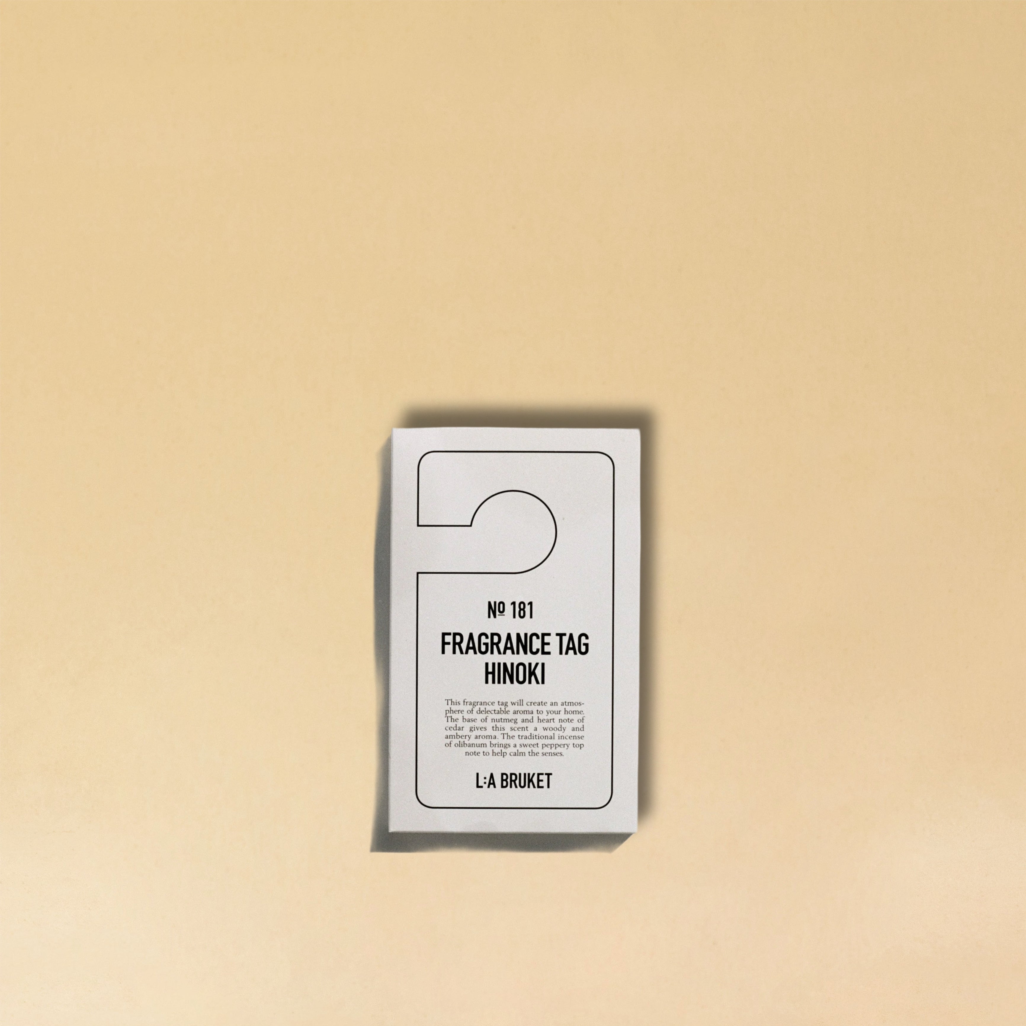 LA BRUKET's 181 Hinoki fragrance tag for the use in your wardrobe, car or any place. Produced in Sweden, available and in use at LABEL17 in Zurich Switzerland
