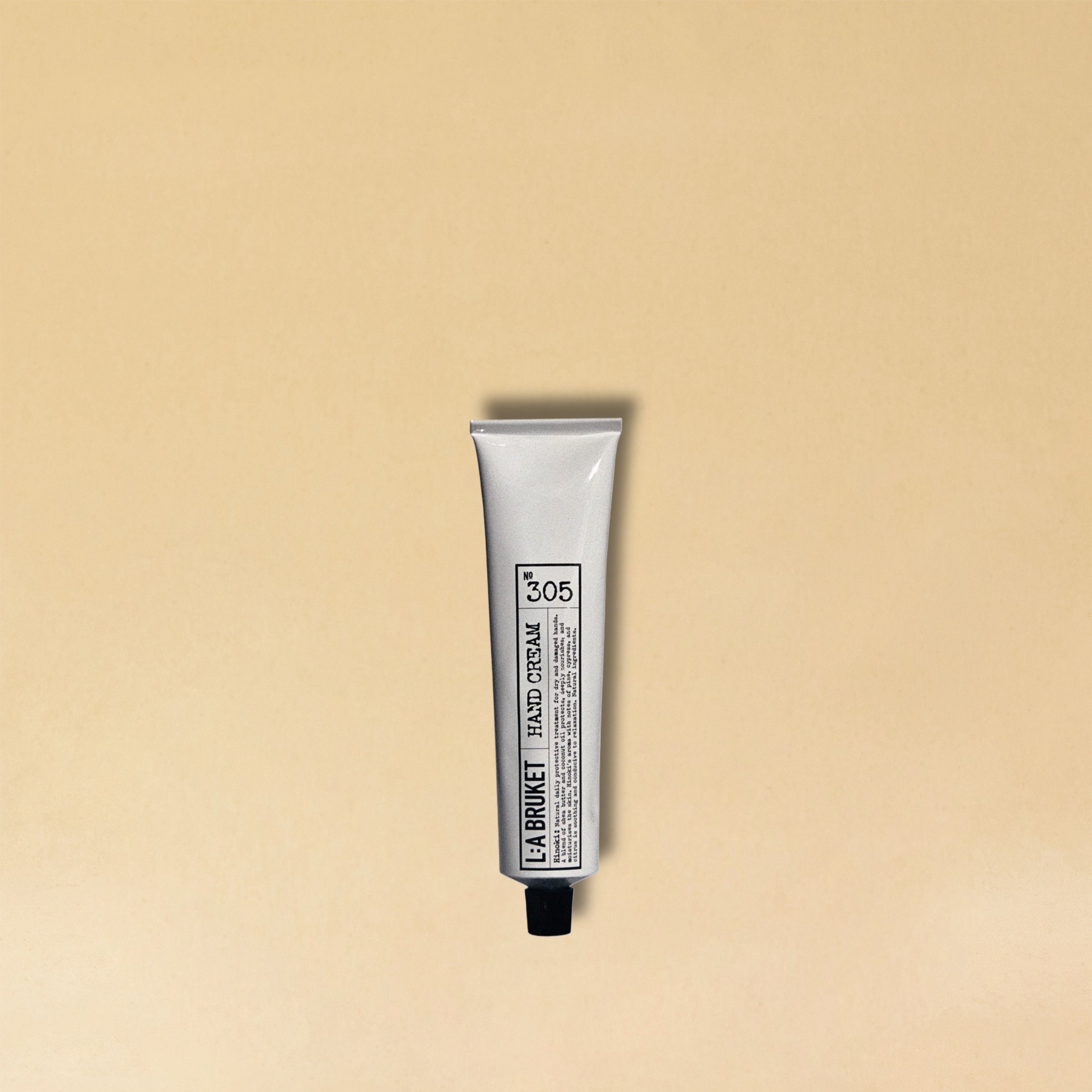 LA BRUKET's 305 Hinoki hand cream in a 70 ml tube. Produced in Sweden, available and in use at LABEL17 in Zurich Switzerland