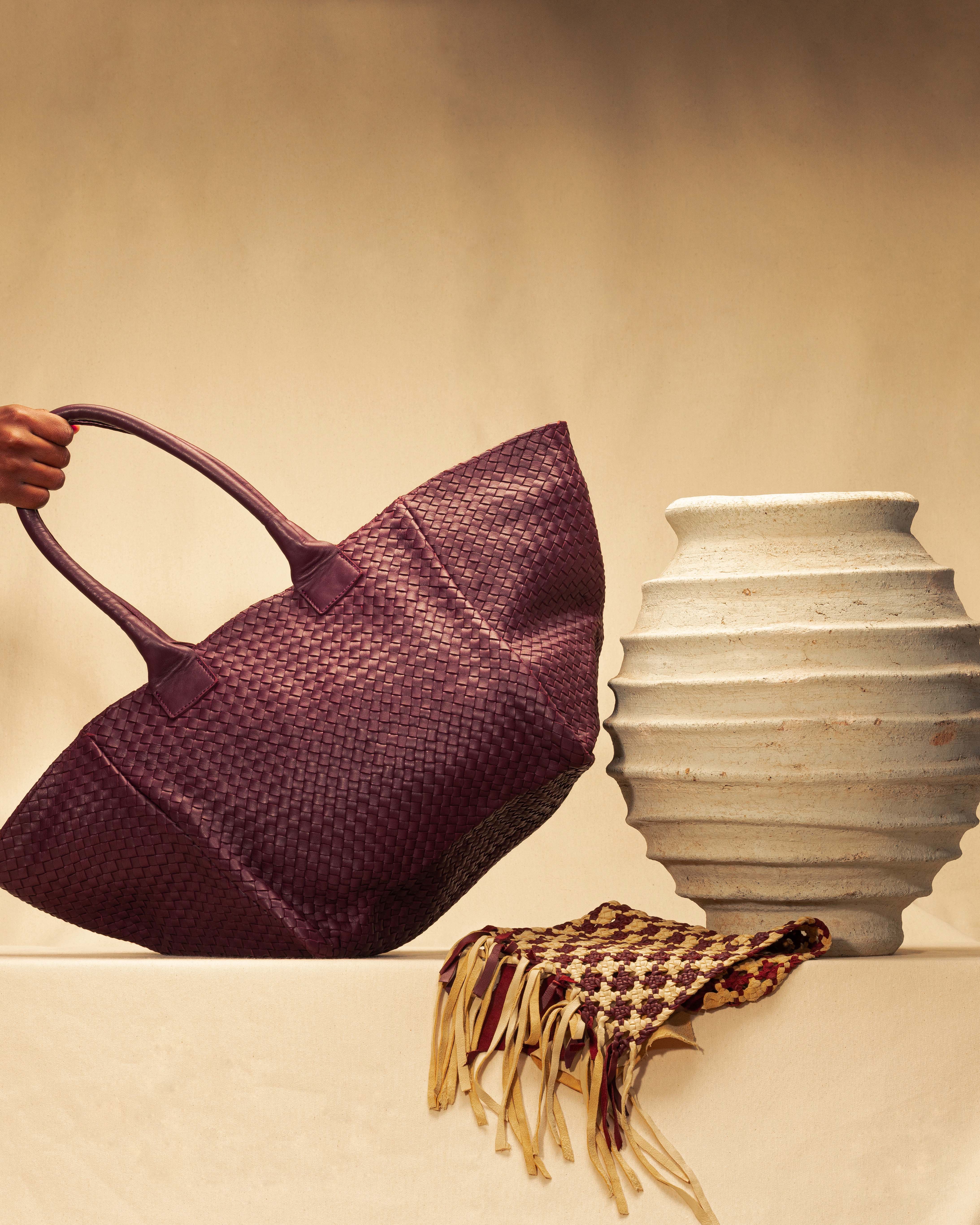 LABEL17 presents the Shoulder Bag Tresse and the Etui Tresse with Strap, both in Cognac. Hand-braided supple lamb-Nappaleather