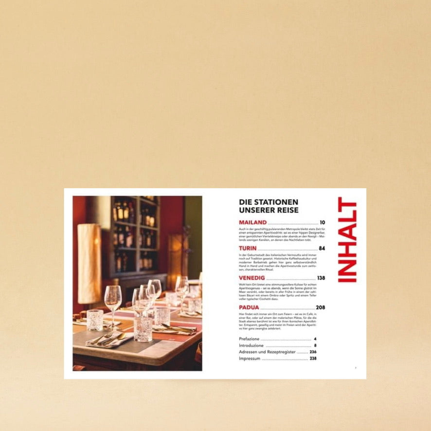 Aperitivo Book bei LABEL17: Entdecken Sie die authentischen Rezepte für ikonische Drinks wie Spritz und Negroni.