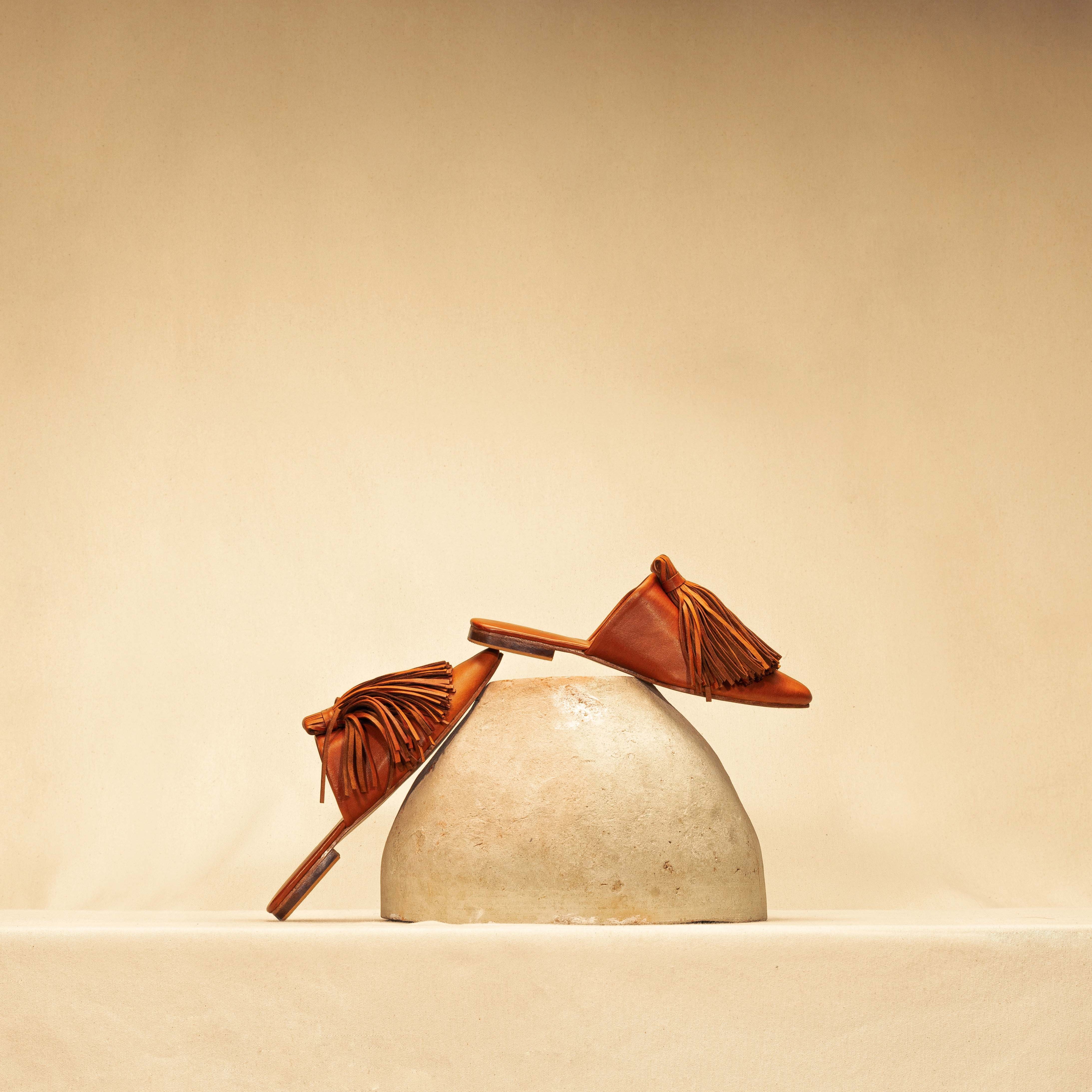 LABEL17's Mules CHOUCHA in Cognac, made of Nappa Leather