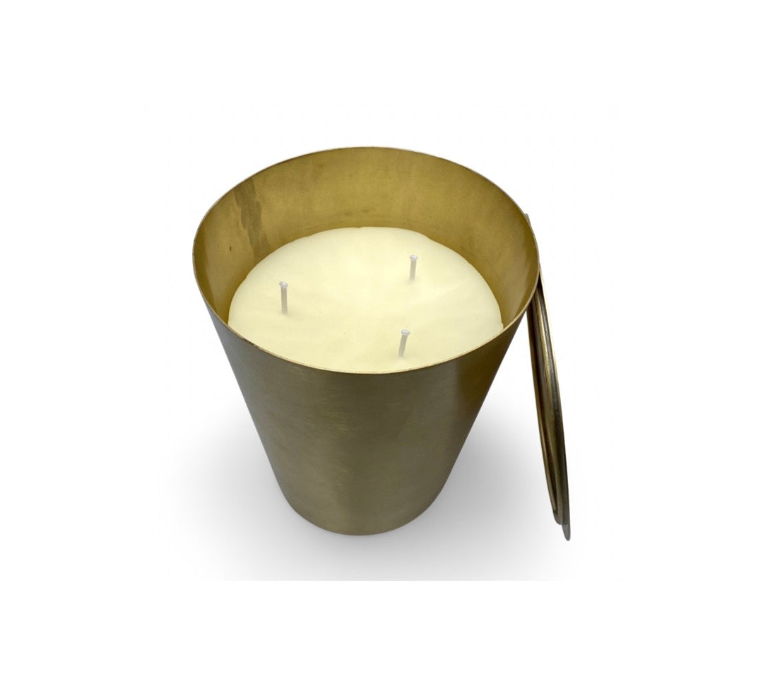 Candle Conic in Brass Pot filled with Beeswax poured in Switzerland, made by LABEL17