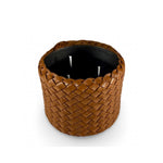 Classic Candle Pot with Cognac Leather Sleeve, 100% Beeswax, refillable, Made by LABEL17