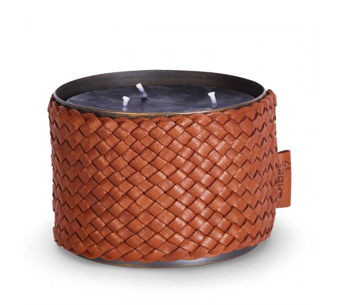 Classic Candle Pot with Cognac Leather Sleeve, 100% Beeswax, refillable, Made by LABEL17
