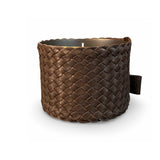 Classic Candle Pot with Darkbrown Leather Sleeve, 100% Beeswax, refillable, Made by LABEL17