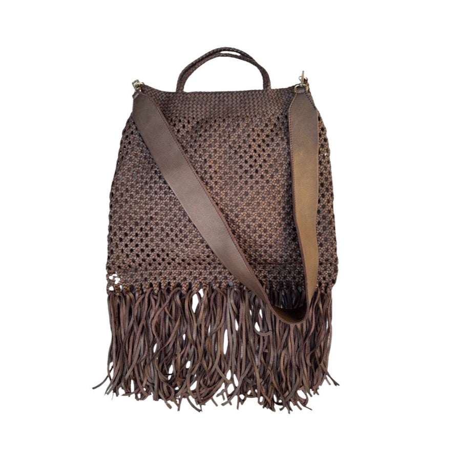 Crossbody Bag Lalla Fringes Large | Darkbrown