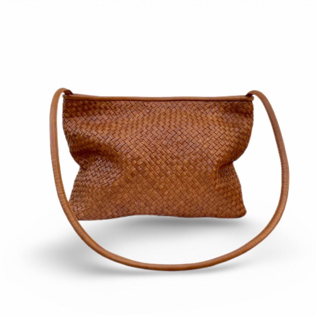 LABEL17 Clutch Bag New York, Cognac, Highlight worked as one piece, hand-braided in Morocco, Swiss Design
