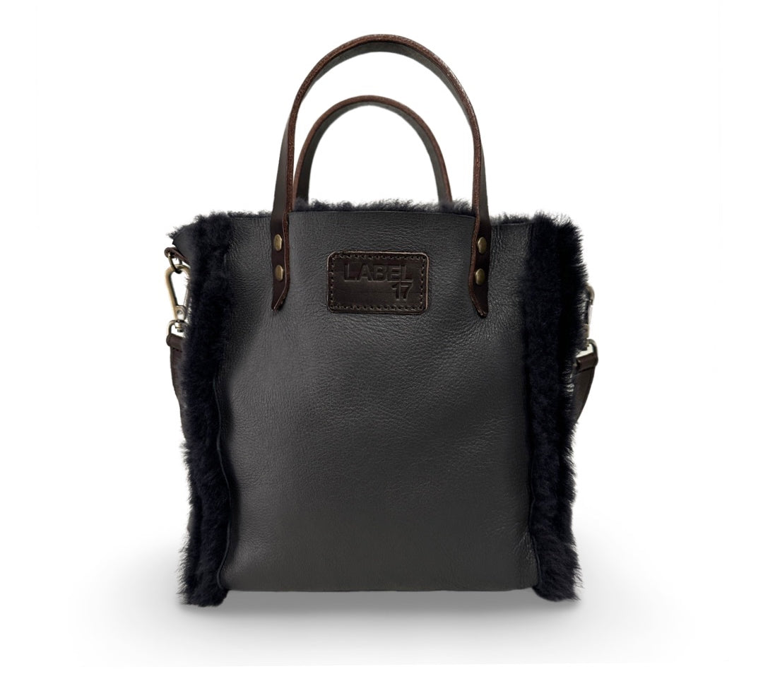 Crossbody Bag Shearling Reversible Mini by LABEL17 in Anthracite, Made in Switzerland
