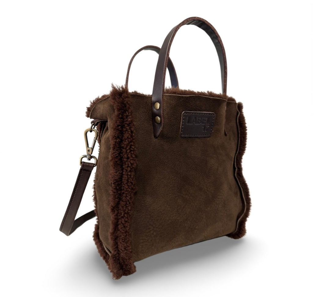 Crossbody Bag Shearling Reversible Mini by LABEL17 in Hazel, Made in Switzerland