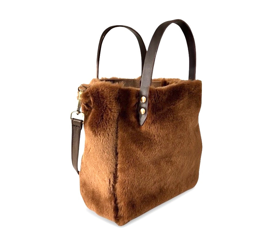 Crossbody Bag Shearling Reversible Mini by LABEL17 in Maroon, Made in Switzerland