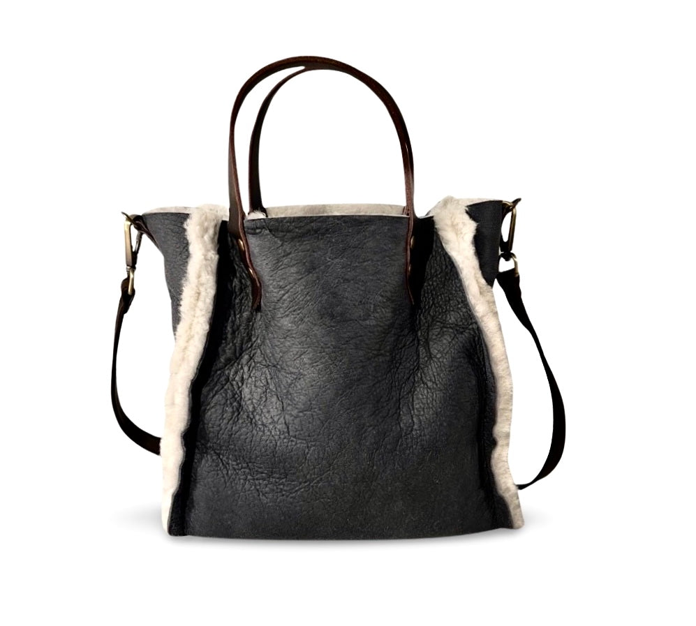 Crossbody Bag Shearling Reversible Mini by LABEL17 in White Grey, Made in Switzerland
