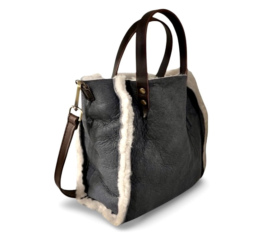 Crossbody Bag Shearling Reversible Mini by LABEL17 in White Grey, Made in Switzerland