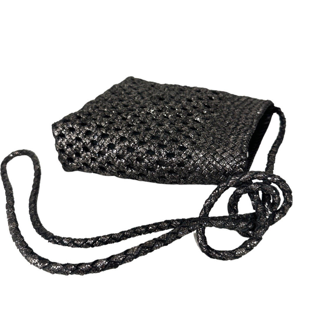 LABEL17 presents Crossbody Bag Lalla Party, Black Glitter, made of supple Lamb-Nappaleather, hand-braided