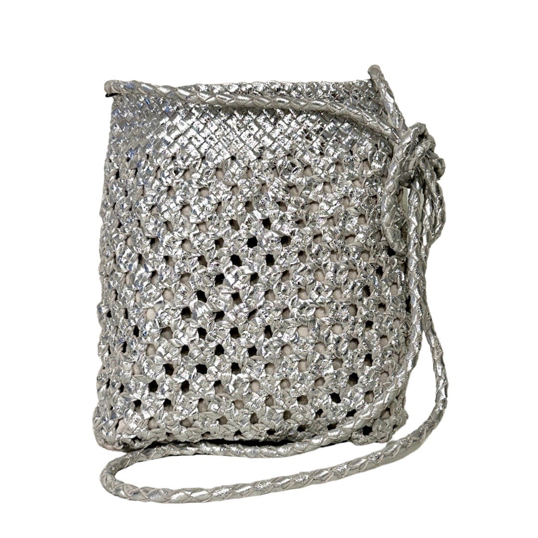 LABEL17 presents Crossbody Bag Lalla Party, Silver, made of supple Lamb-Nappaleather, hand-braided