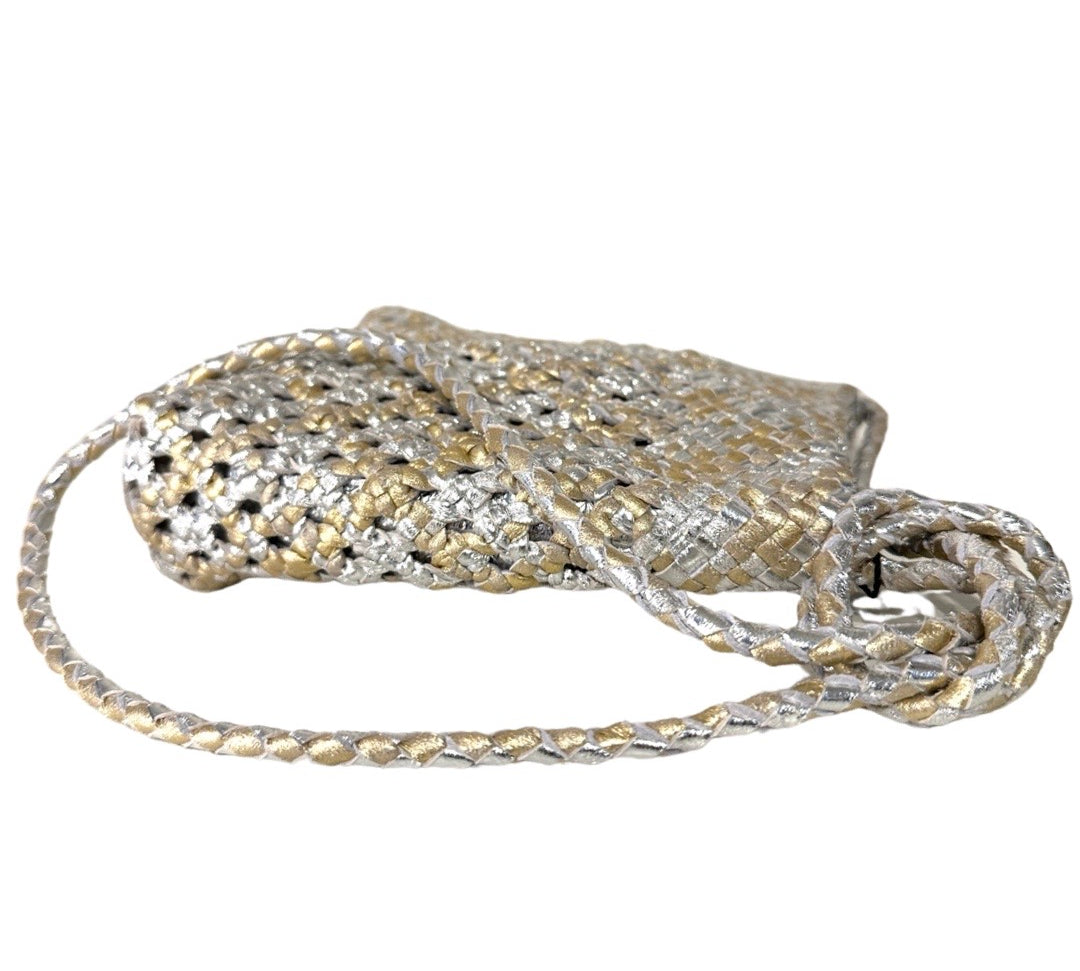 LABEL17 presents Crossbody Bag Lalla Party, Silver Gold, made of supple Lamb-Nappaleather, hand-braided