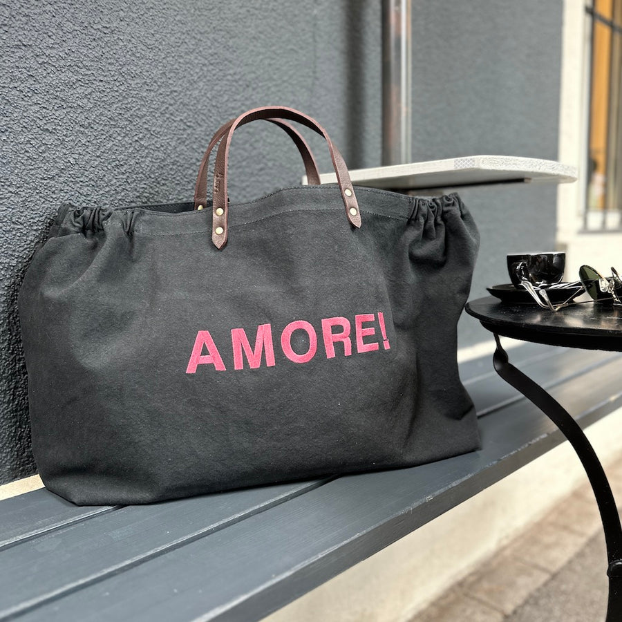 Handbag Elastique | Black | Rose stitching AMORE