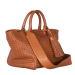 LABEL17 Handbag Tresse Medium Majestic aus geschmeidigem, pflanzlich gegerbtem Lamm-Nappaleder, von Hand geflochten, Cognac Side