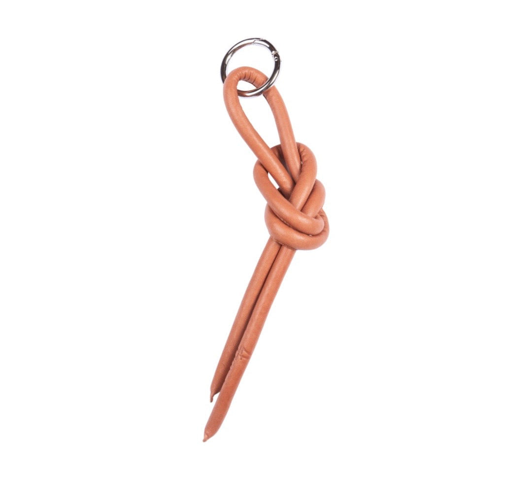 Keyring Knot Large in Brick by LABEL17, made of supple  lamb-nappa leather for car keys or decoration piece to the hand-braided shoulder bag