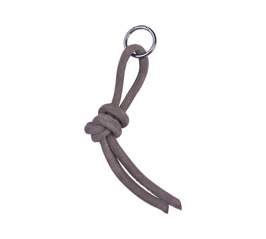 Keyring Knot Large in Mocca Suede by LABEL17, made of supple  lamb-leather in suede quality for car keys or decoration piece to the hand-braided shoulder bag