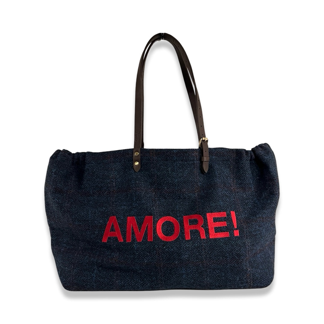 LABEL17 presents the Shoulder Bag Large in Harris Tweed, Blue, stitched with AMORE