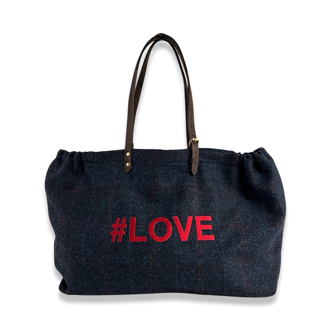 LABEL17 presents the Shoulder Bag Large in Harris Tweed, Blue, stitched with #LOVE