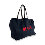 LABEL17 presents the Shoulder Bag Large in Harris Tweed, Blue, stitched with #LOVE