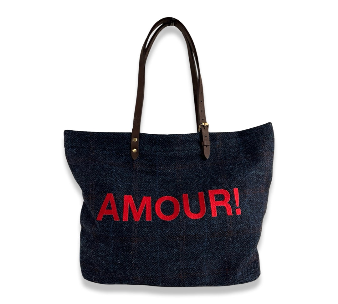 LABEL17 presents the Shoulder Bag in Harris Tweed, Blue, stitched with AMOUR